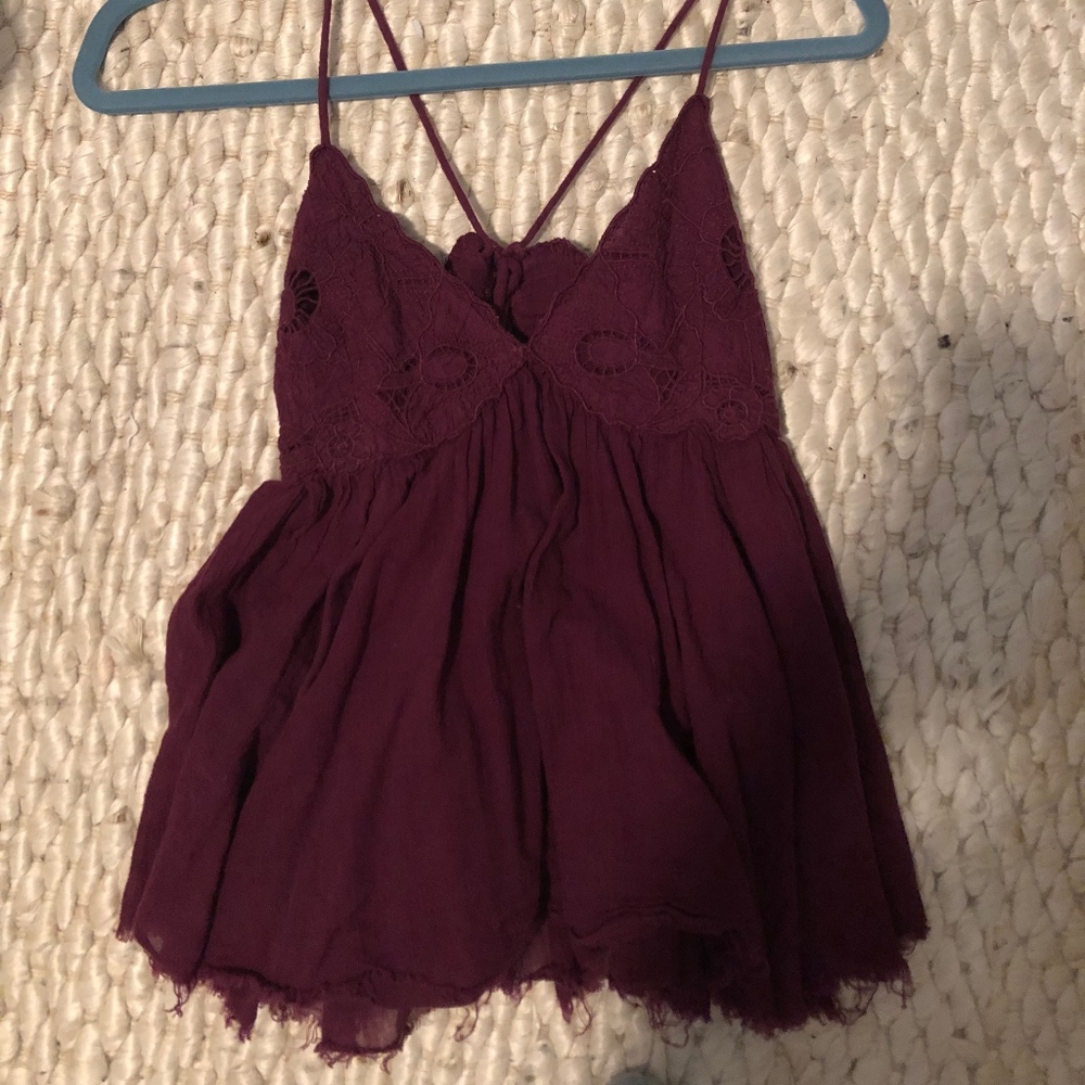 Purple Gameday Free People Lace Top